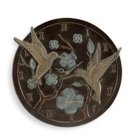 SPI Home Hummingbird Pair Wall Mounted Garden Clock and Thermometer 15.5" x 16.0" x 2.0" 3.05 lbs. Aluminum
