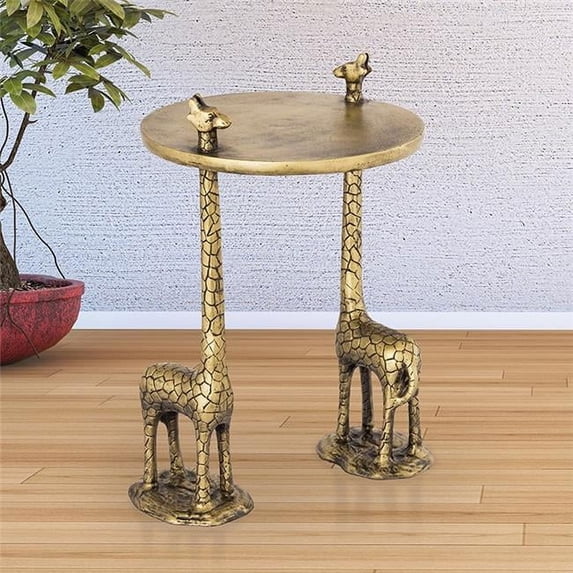 SPI Home Giraffe Pair Golden Finish Cast Aluminum End Table 22 inches High