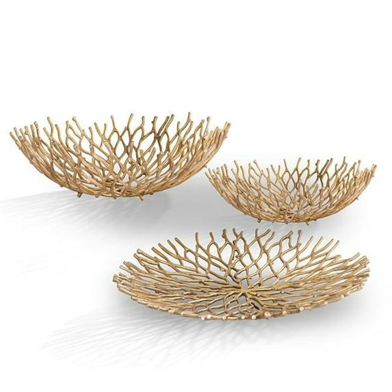 SPI Home Set of 3 Cast Aluminum Coral Tray and Bowls