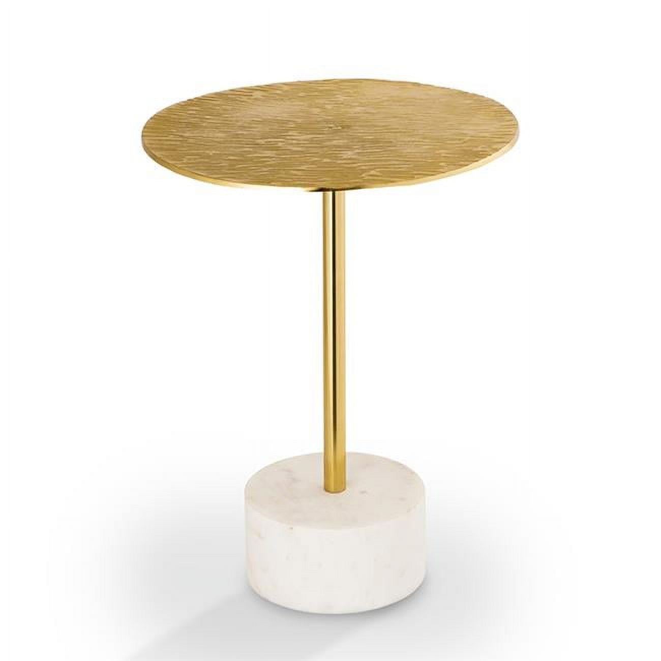 Golden Finish Round Metal End Table with Marble Base