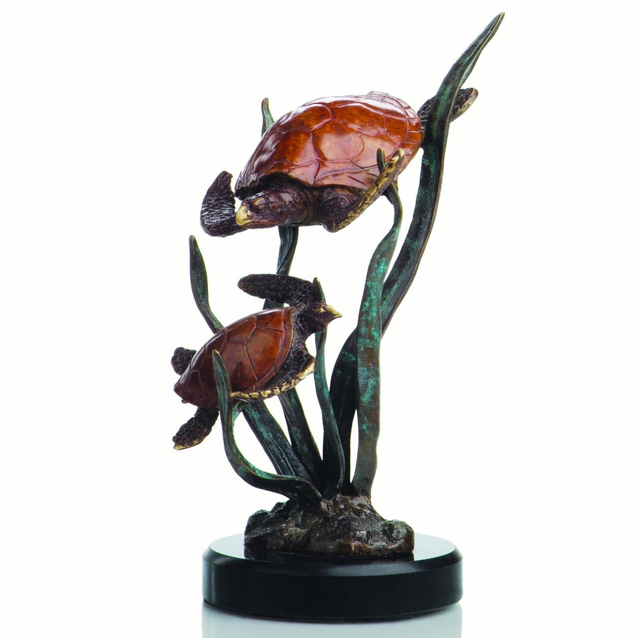 Tortuga's Pride Double Turtle Brass Statue with Marble Base