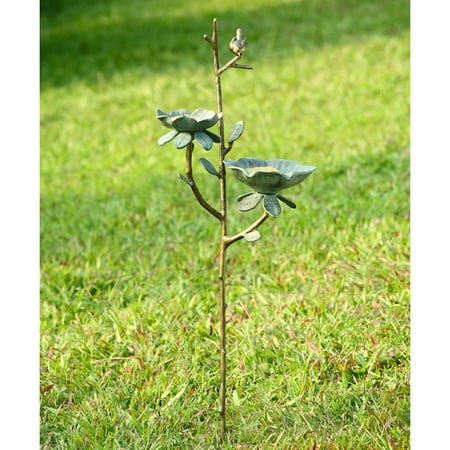 SPI Home Cast Aluminum Bird and Flower Birdbath on Stake 39 inches Tall