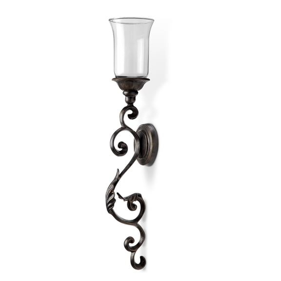 SPI Home Cast Aluminum and Glass Leaf and Scroll Wall Candle Sconce