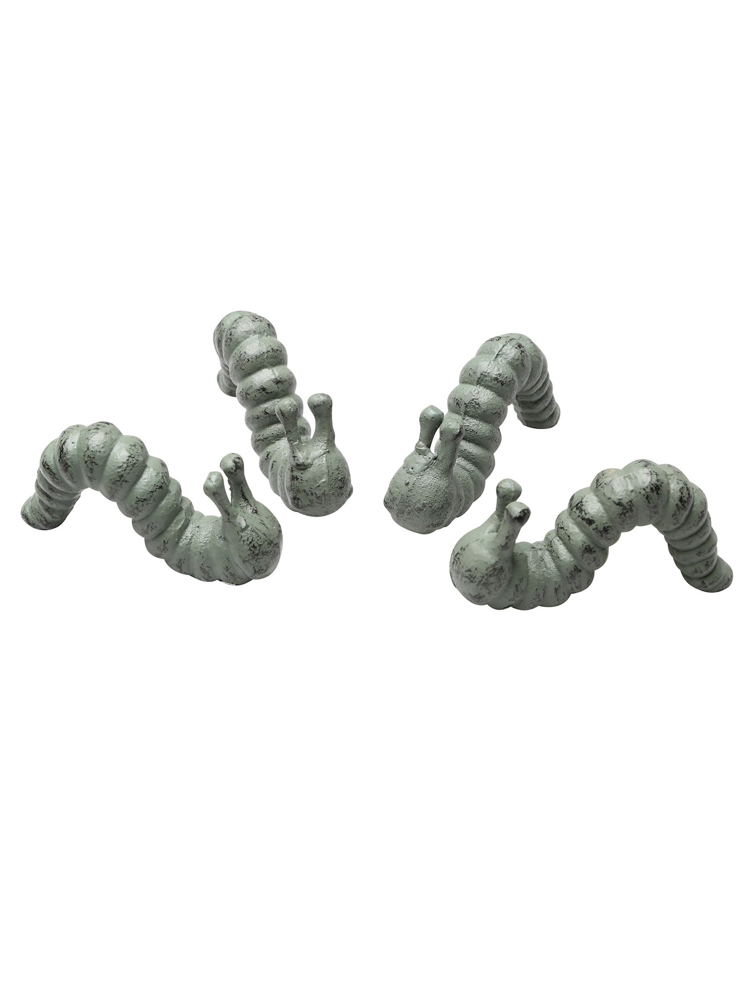 SPI Home Cast Iron Caterpillars Yard Art - Set of 4 Verdigris Finish Metal Inchworms, 2" x 4" x 1"