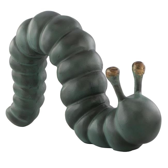 Hand-Cast Green Aluminum Caterpillar Garden Sculpture