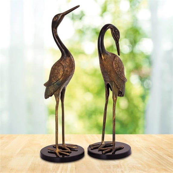 SPI Home Pair of Heartwarming Crane Couple Cast Brass and Marble Statues