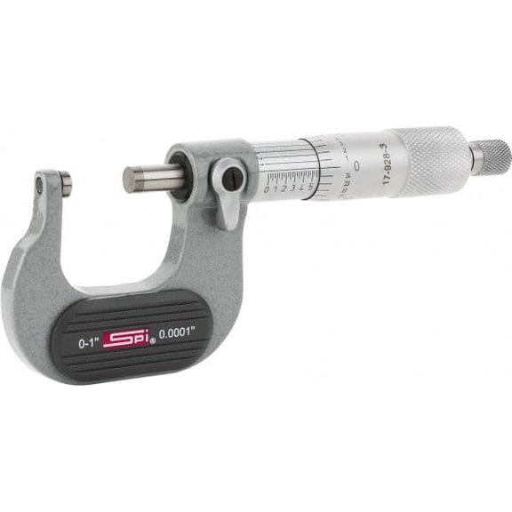 SPI Mechanical, 0 to 1" Measurement, Painted Finish Carbide Face Ball Anvil Micrometer 0.0001" Graduation, Ratchet Stop Thimble