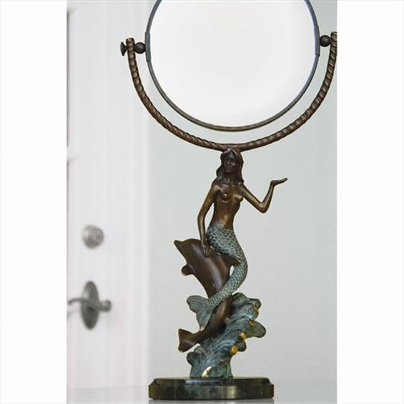 Gold Mermaid and Dolphin Vanity Mirror with Marble Base
