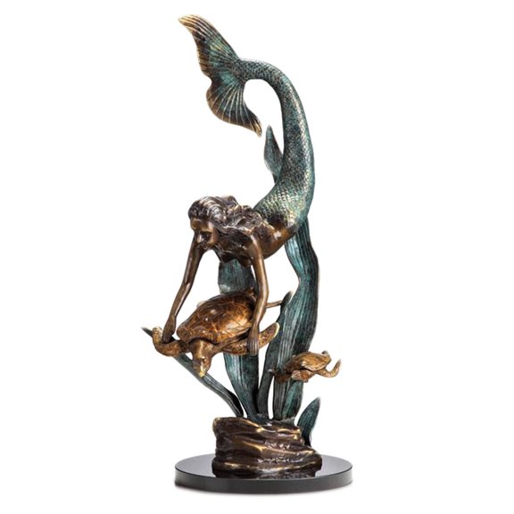 SPI Ocean Explorers Mermaid and Turtle Brass and Marble Statue