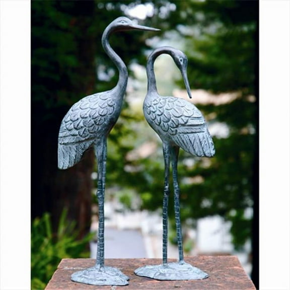 SPI Pair of Oxidized Brass Love Cranes Garden Statues