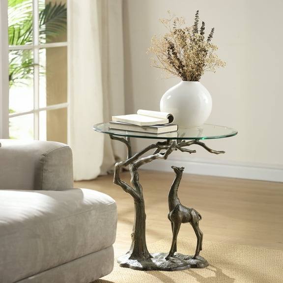 SPI Savannah Giraffe End Table 23" x 24" x 24" 24 lbs. Aluminum Glass