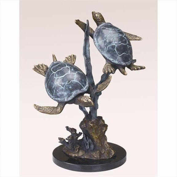 SPI Sea Turtle Duet Brass and Marble Statue Hand Painted Accents