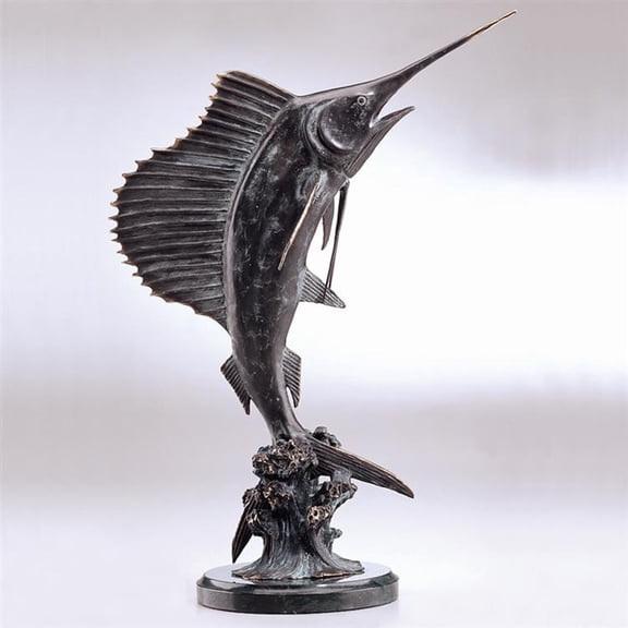 SPI Tail Walker Hand Finished Brass and Marble Sailfish Statue