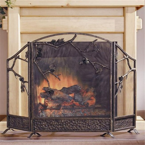 SPI Weathered Brown Lodge Style Pinecone Fireplace Screen