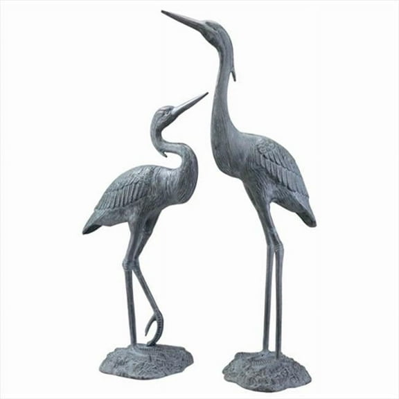 SPI Weathered Gray Finish Heron Pair Garden Sculpture Indoor / Outdoor