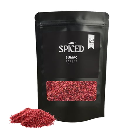 SPICED Ground Sumac, 8oz of Freshly AD01 Ground Sumac in Resealable Bag, Great for Spice Blends, Seasoning, Roasting, Marinade, Rubs, Grilled Meat, Salads, Creamy Dips and Fish