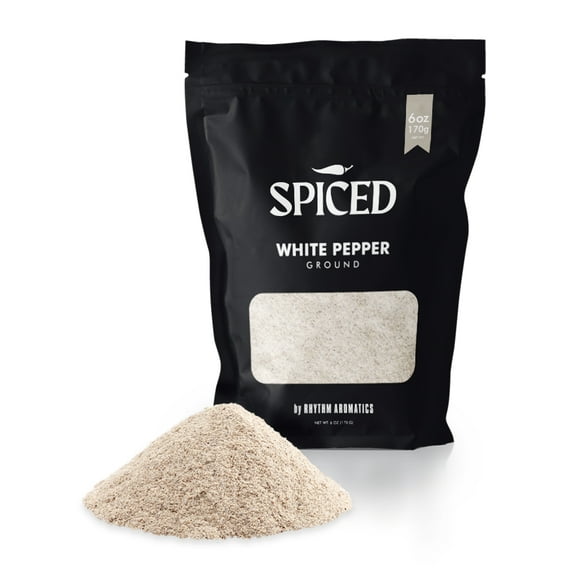 SPICED Ground White Pepper Powder 6 Oz. All Natural Gourmet 100% Ground White Peppercorns, Mild Peppery Spice for At Home or Professional Chef's