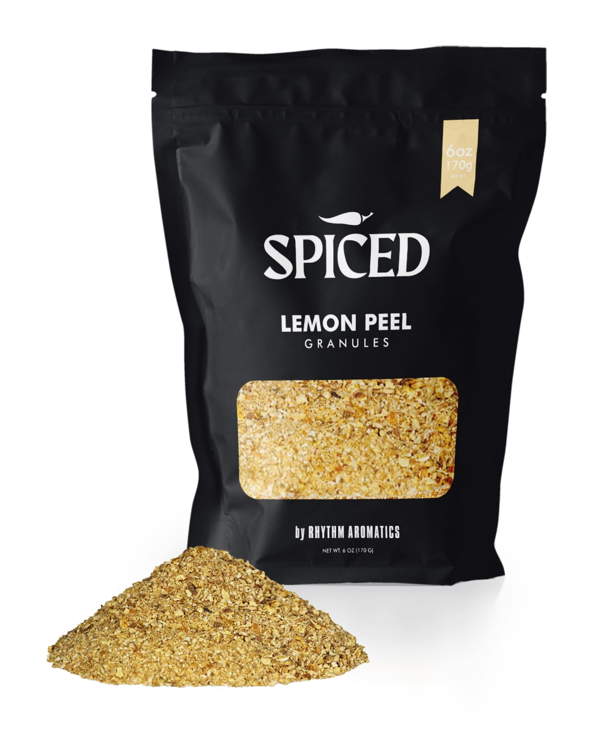 SPICED Lemon Peel Granules, 6oz of Granulated Dried Lemon Peels in Resealable Bag, Great for Tea, Spice Blends, Seasoning, Pasta, Baking, Meat Dishes, Salads and Sauces