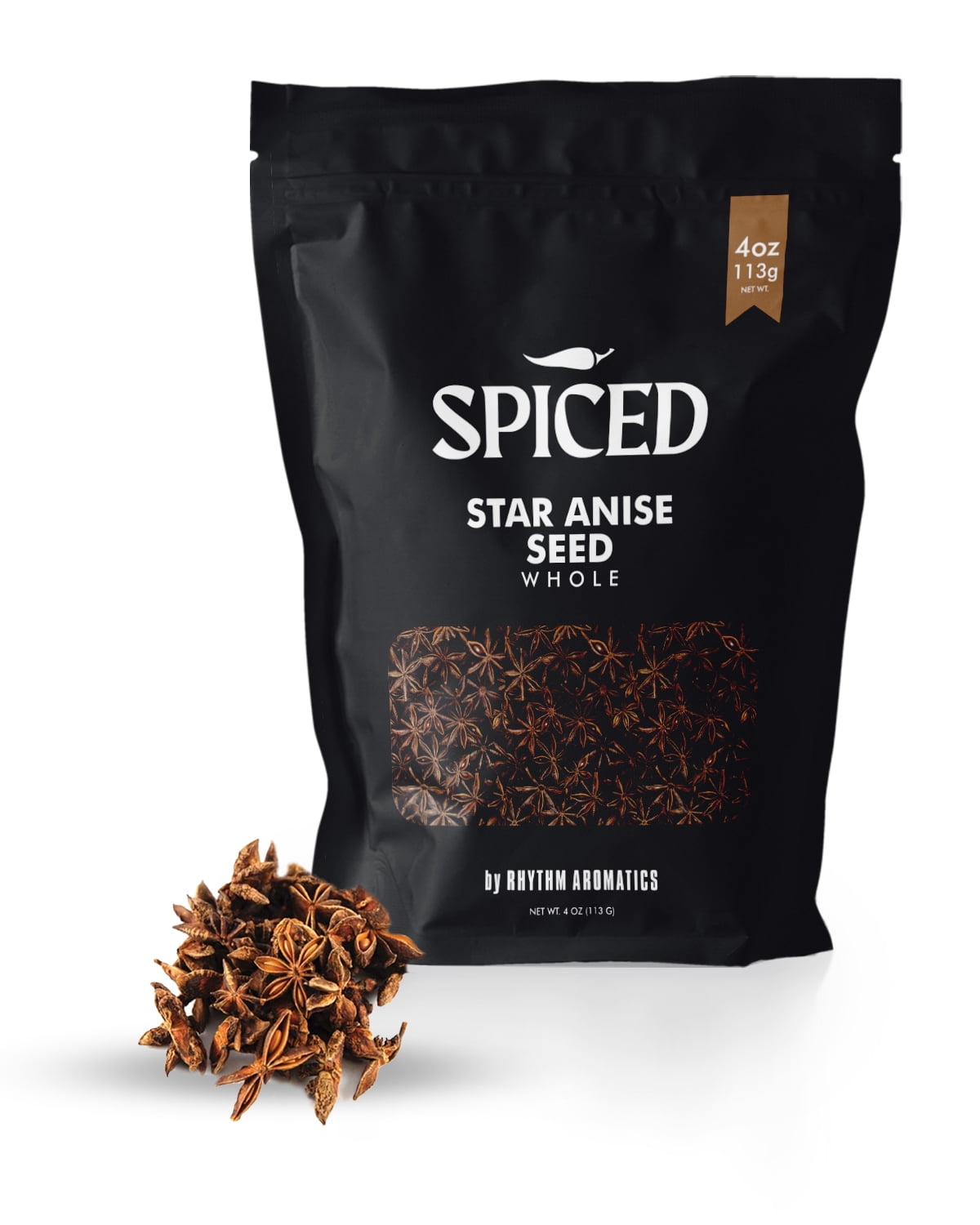 SPICED Star Anise, 4 Oz of Whole Star Anise Seeds in Closable Bag for Baking, Cooking, Spice Blends and Asian Cuisine, Great for Adding Aroma for Your Baked Goods, Wines and Liquors