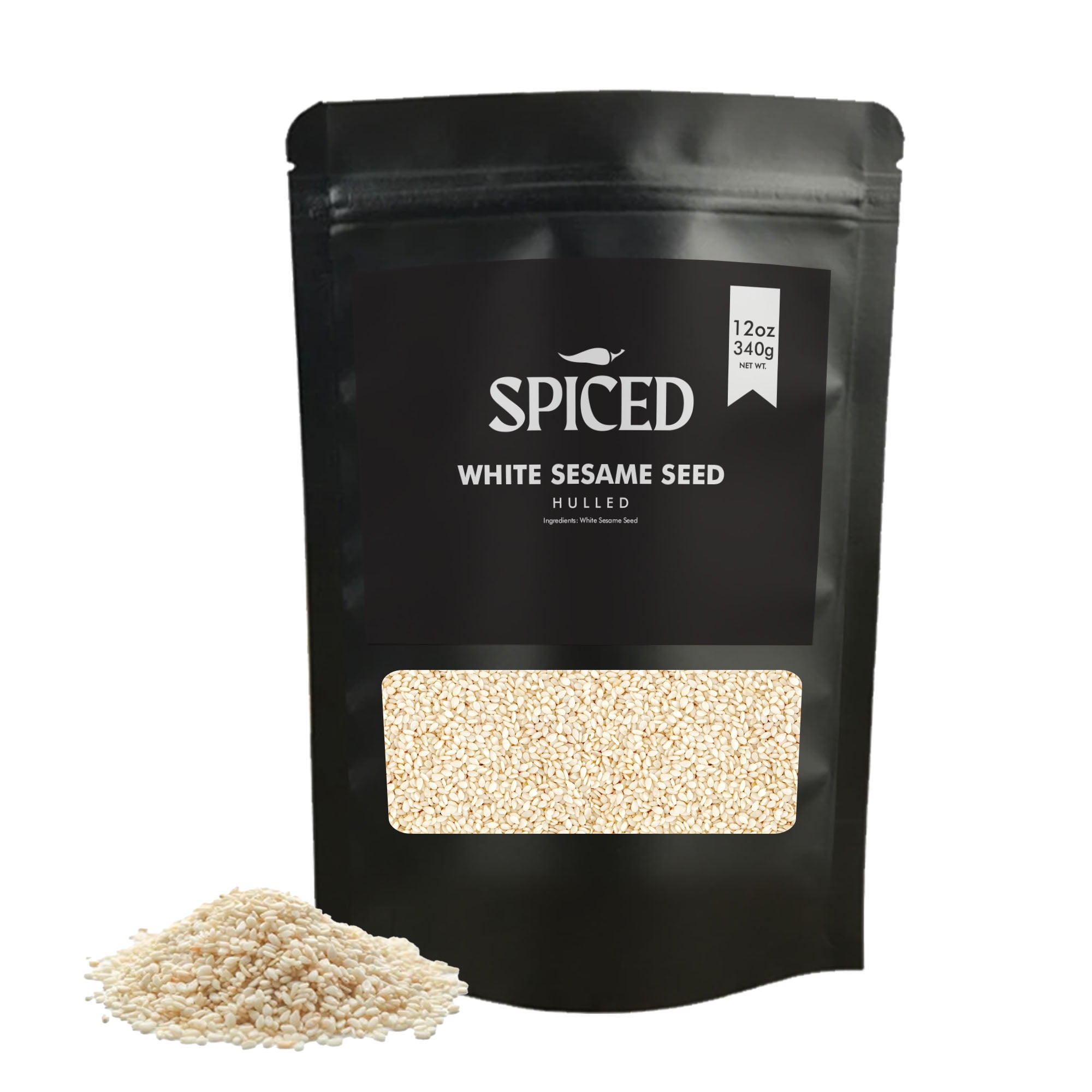 SPICED White Sesame Seeds, 12oz of Raw Hulled Sesame Seeds Closable