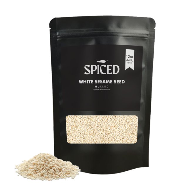 SPICED White Sesame Seeds, 12oz of Raw Hulled Sesame Seeds Closable