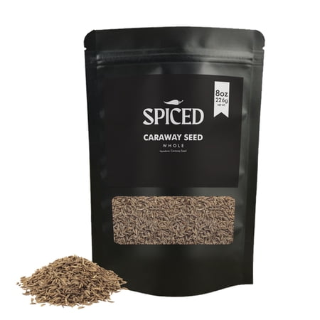 SPICED Whole Caraway Seed, 8oz of Caraway Seeds in Resealable Bag, Great for Baking Rye Bread, Seasoning, Cooking Stews, Meat Dishes, Cheese and Pickles