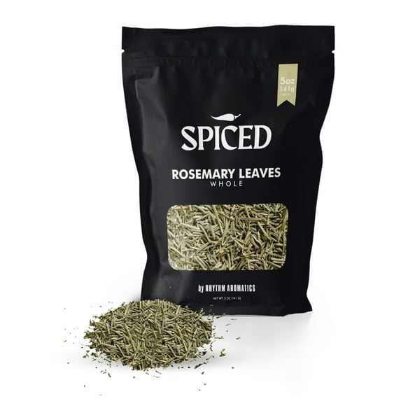SPICED Whole Rosemary Leaves, 5 Oz of Whole Dried Rosemary Leaves in Closable Bag for Cooking, Great for Meat Dishes, Sauce and Marinades