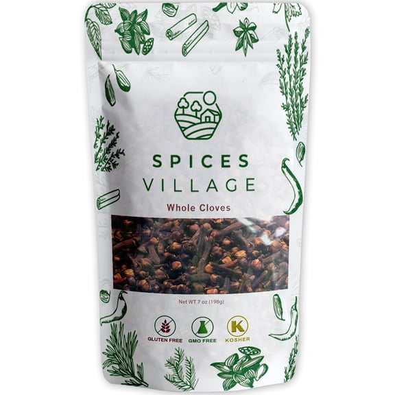 SPICES VILLAGE Whole Cloves (7 Oz) - Fresh & Dried Clove Buds, 100% Natural Whole Seeds for Food, Tea & Potpourri - KOSHER, Gluten-FREE, Non-GMO, KETO Friendly, Resealable Bulk Bag