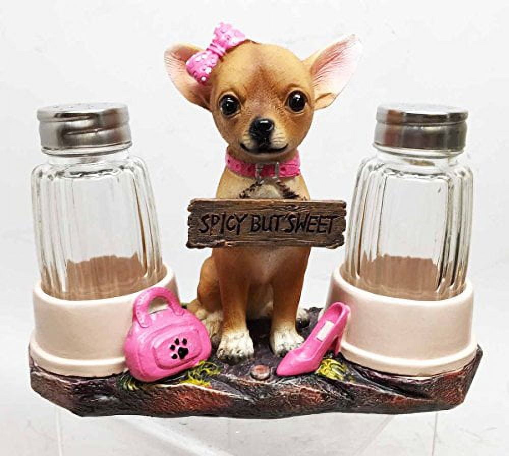 SPICY BUT SWEET TEA CUP CHIHUAHUA SALT PEPPER SHAKER HOLDER