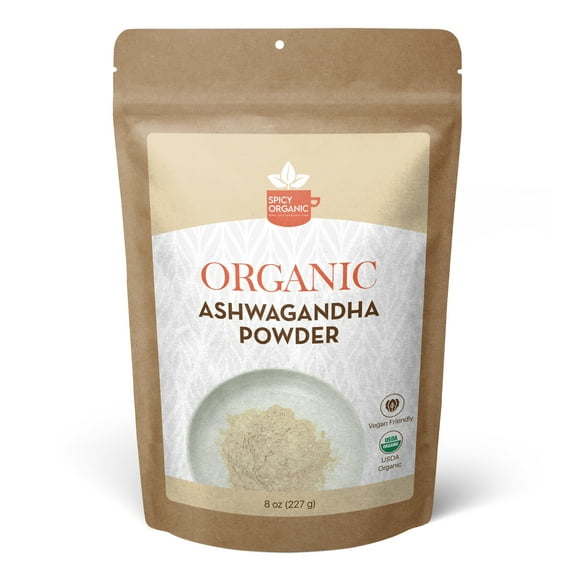 SPICY ORGANIC Ashwagandha Powder 8 OZ - 100% USDA Organic, Non-GMO Ashwagandha Root Powder