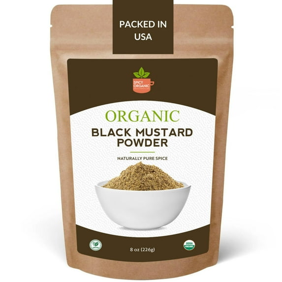 SPICY ORGANIC Black Mustard MGF3 Powder - 16 oz - Finely Ground Mustard Seed for Rich Flavor - Ideal Dry Spice for Cooking & Seasoning - 100% USDA Certified Organic and Non-GMO