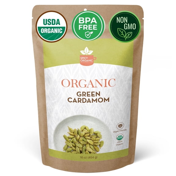 SPICY ORGANIC Green Cardamom Pods 16 Oz. - Certified USDA Organic -Whole Cardamom Spice (Hari Elaichi) for Cooking and Baking