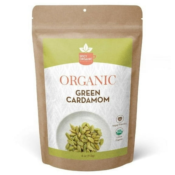 SPICY ORGANIC Green Cardamom Pods  - Certified USDA Organic -Whole Cardamom Spice  (Hari Elaichi) for Cooking and Baking