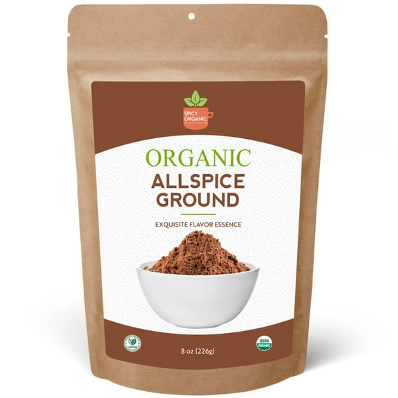 SPICY ORGANIC Pure Organic Allspice Ground 8 oz. - Certified USDA Organic - Allspice Seasoning for Baking, Marinades, Pickling, Stews, Sauces, and Beverages C10
