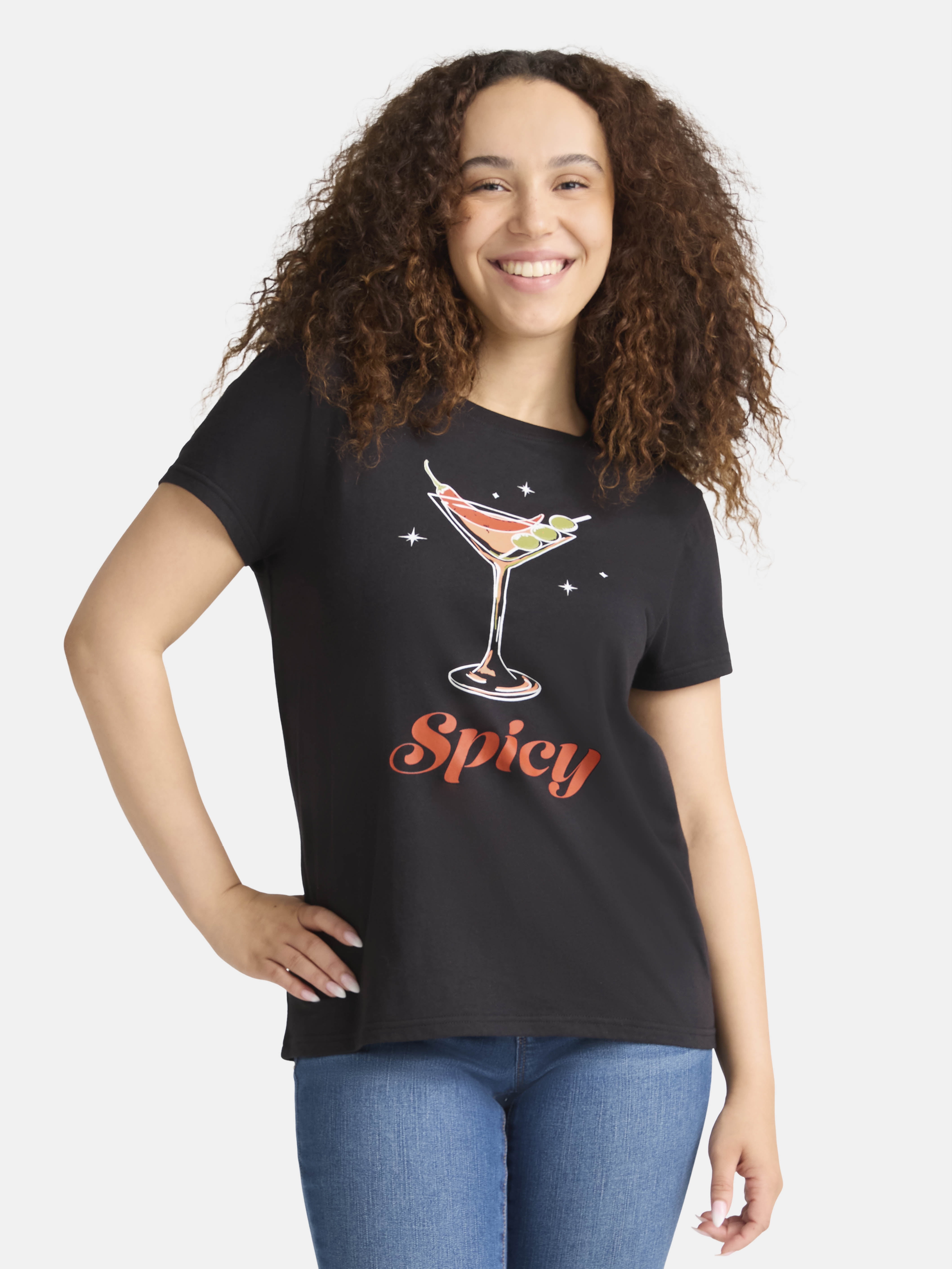 Cactus and Pearl Women's Spicy Graphic Tee, Sizes XXS-2XL