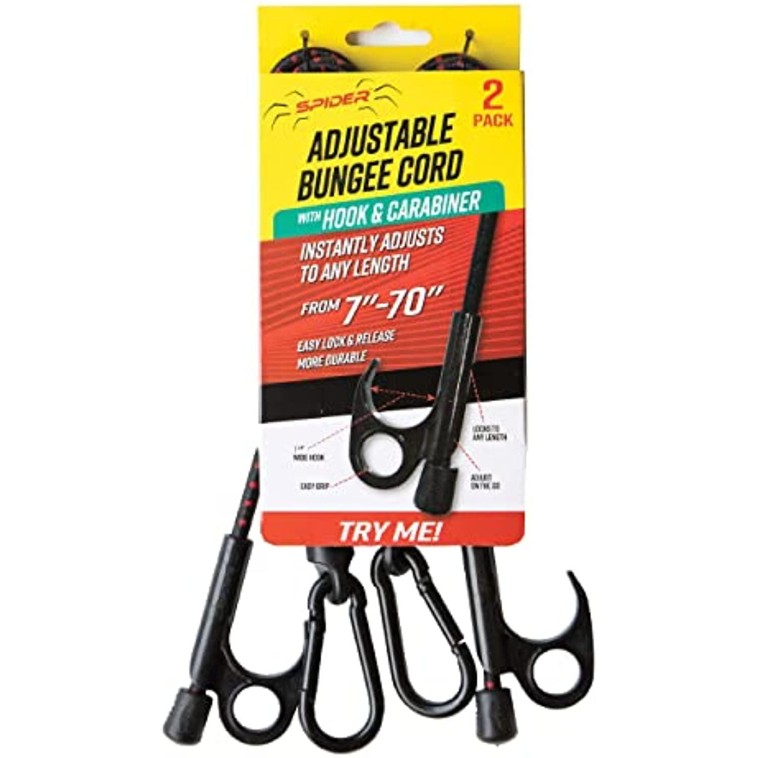 Verstellbares flaches Bungee-Seil Heavy Duty Outdoor mit Haken, Bungee-Seilen  in verschiedenen Größen, 2 Stück (reflektierendes Grün, Länge 24 '')