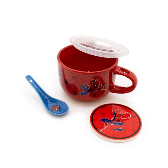 CultureFly Spider Man Soup Mug With Lid And Spoon 24 Oz Soup Bowl Set