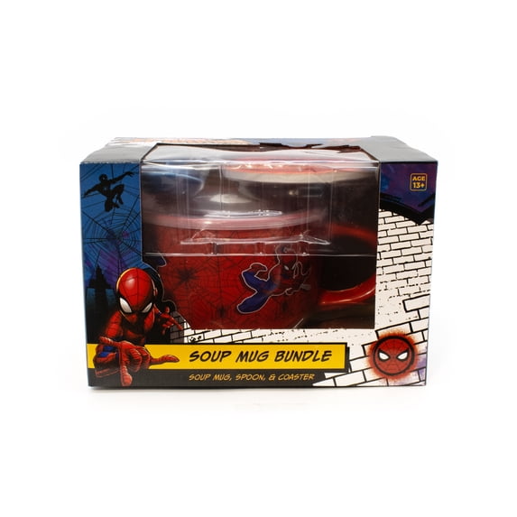 CultureFly Spider Man Soup Mug With Lid And Spoon 24 Oz Soup Bowl Set