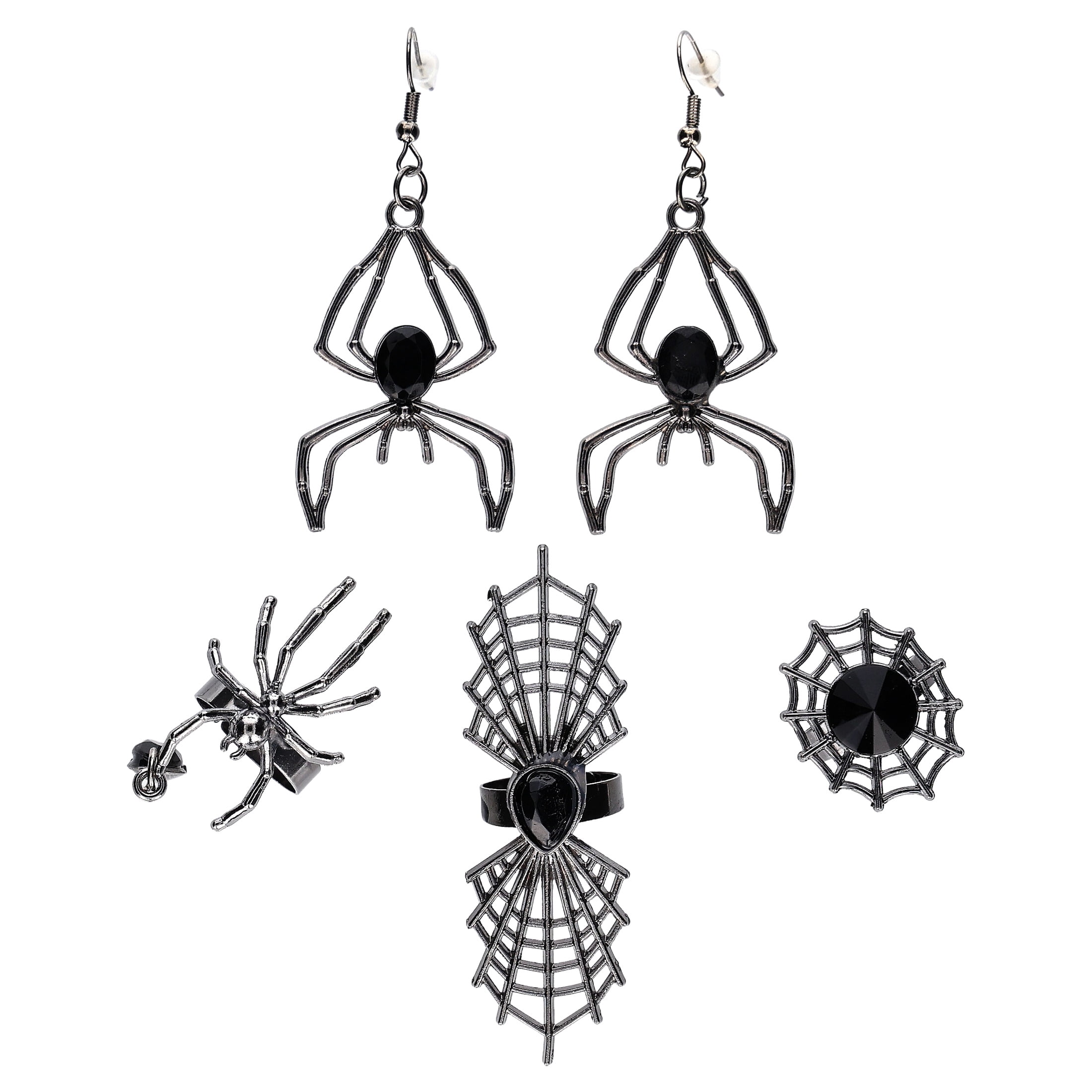 Spider Rings and Earrings Costume Accessory Set for Adults, Black, 5 Pieces, Halloween by Way To Celebrate