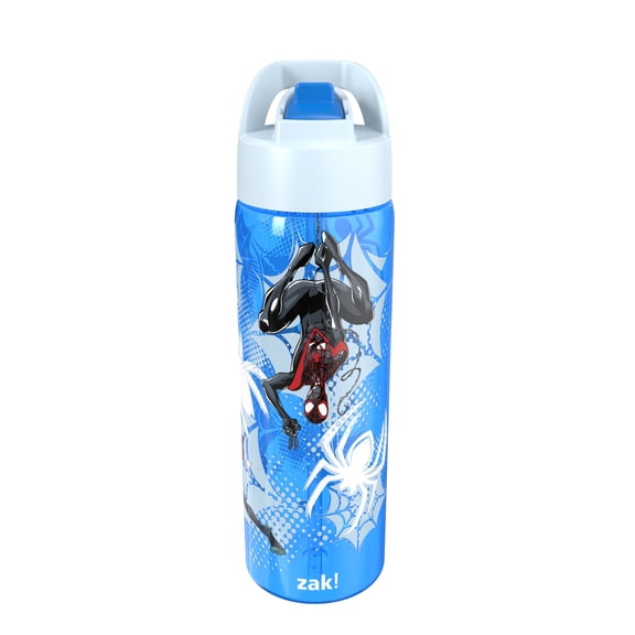 Zak Designs 24.5oz Spiderman Fleet Water Bottle for Kids, Durable Plastic with Straw and Built-in Handle