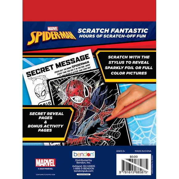 Marvel Spiderman Scratch Fantastic Activity Book, 24-Pages with Wooden Stylus