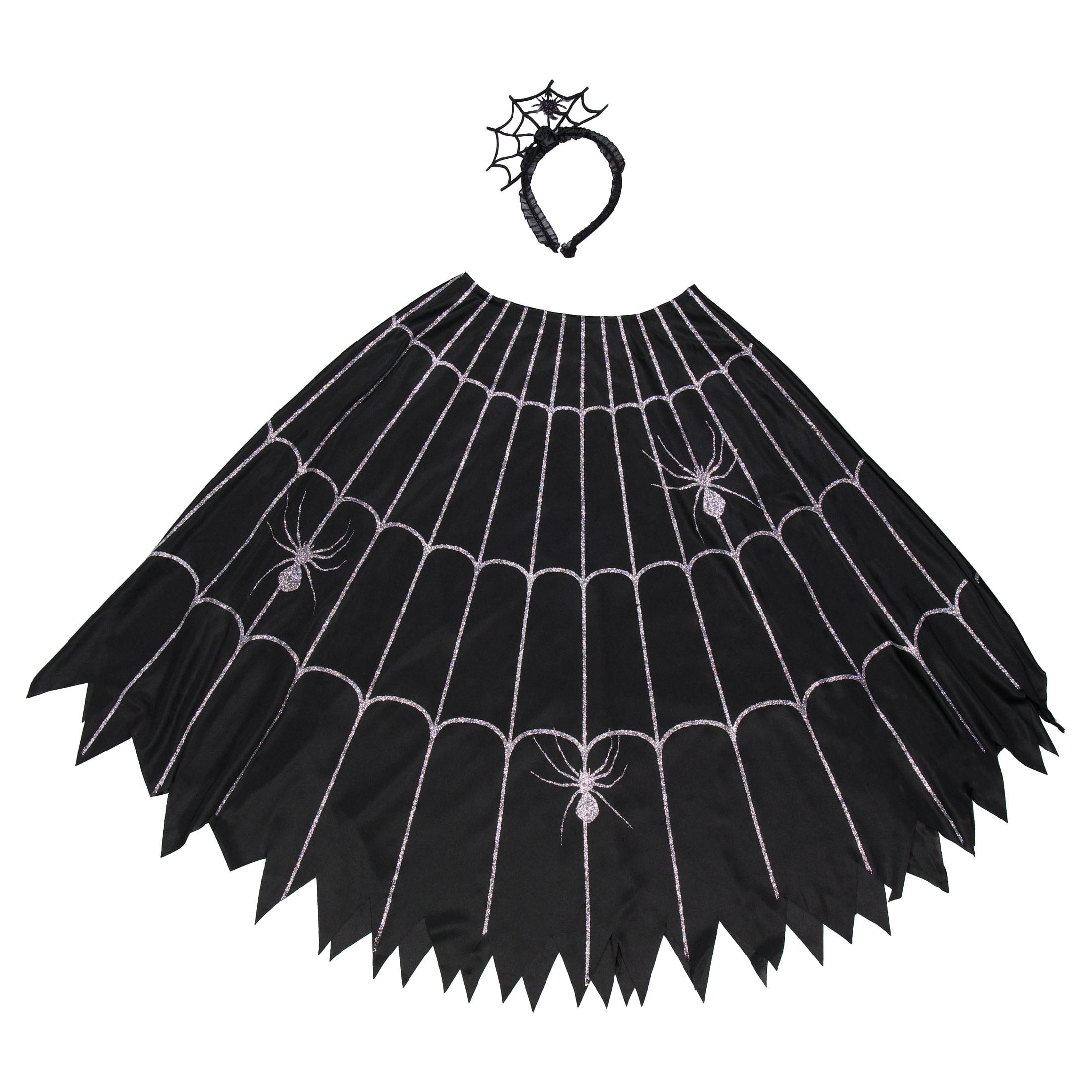 Spiderweb Poncho Costume Accessory Set for Adults, Black and Silver, S-XL, 2 Pieces, Halloween by Way To Celebrate