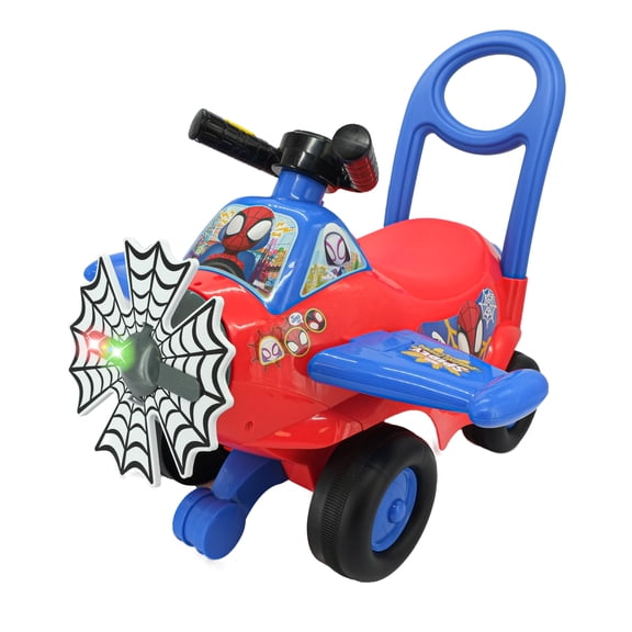Kiddieland Marvel Spidey Lights and Sounds Activity Plane for Toddlers 12-36 Months, Push & Pedal Ride-On