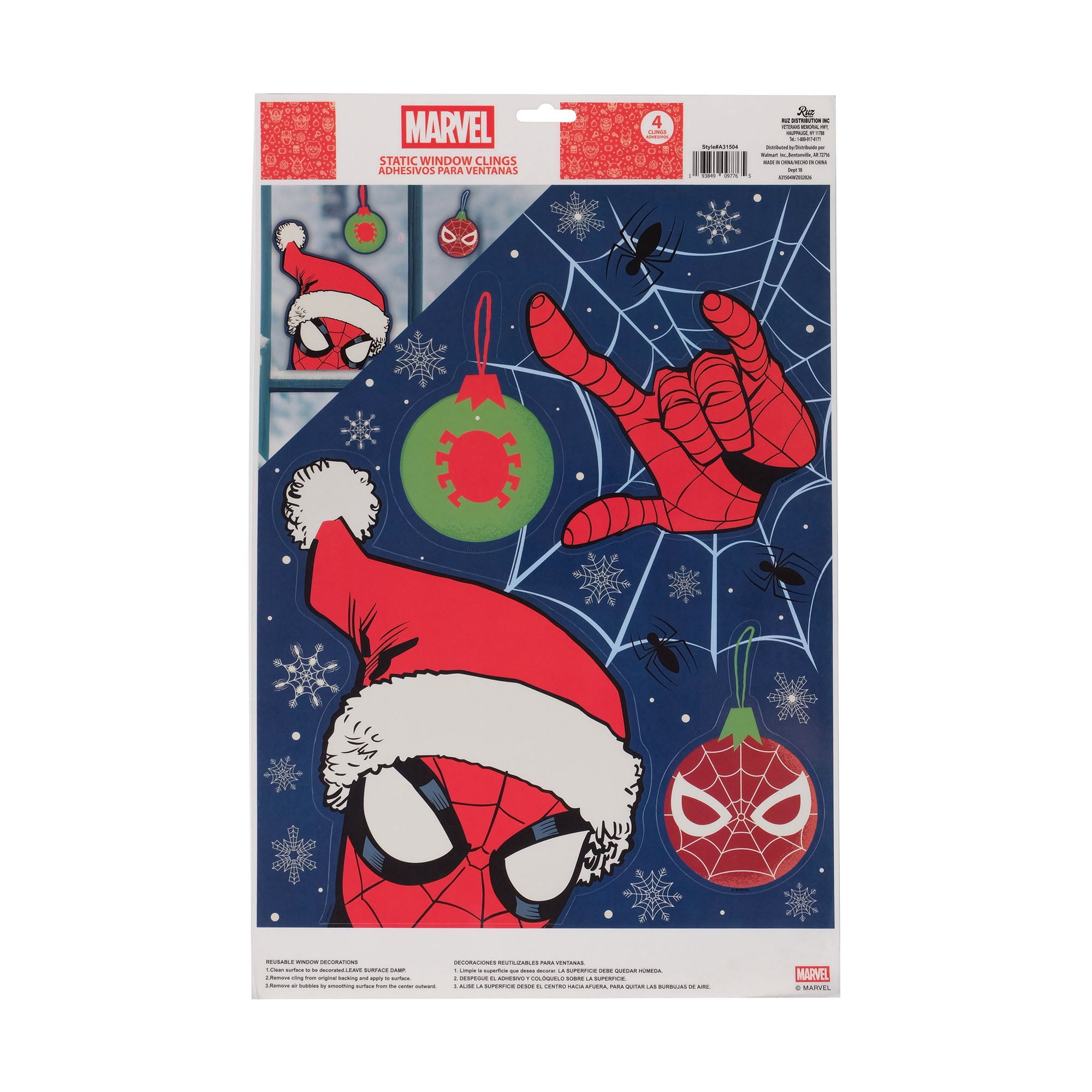 Marvel Spider‑Man Christmas Window Clings – Holiday Static Window Decorations Featuring Spider‑Man