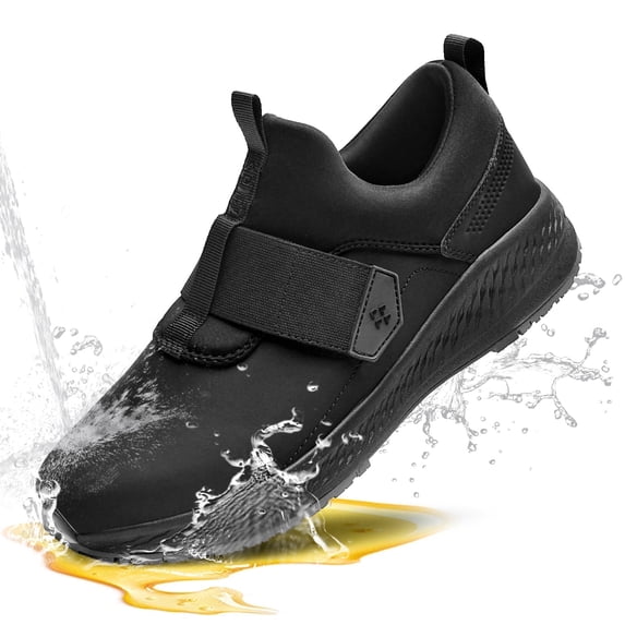 SPIEZ® Unisex Slip Resistant Shoes, Durable Rubber Outsole Non Slip Sneakers,Waterproof Oilproof Work Shoes for Server|Nurse|Chef-Black,Size 13 Women/11.5 Men