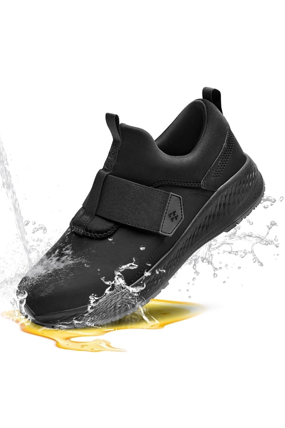 ® Unisex Waterproof Work Shoes,Non Slip Lightweight Work Sneakers,Easy Clean Slip On Food Service Shoes for Waiter|Nurse|Chef-Black,Size 9.5 Women/8 Men