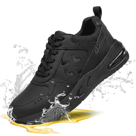 SPIEZ® Women's Slip Resistant Shoes,Waterproof Non Slip Work Shoes,Lightweight Work Sneakers for Server|Nurse|Chef-Black,Size 6