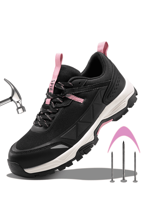 Women's Safety Work Shoes - ASTM F2413 Composite Toe, Lightweight Anti-Smash Sneakers for Warehouse, Construction & Industrial Use - Black Size 8