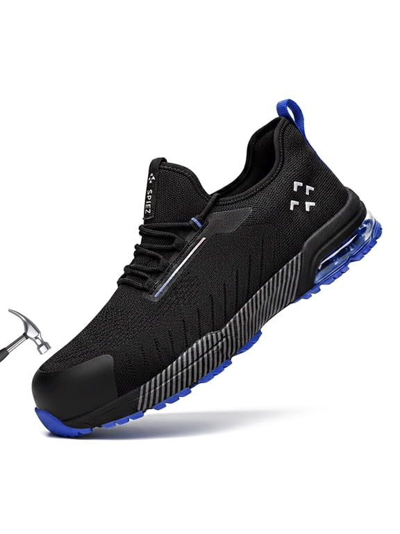 Composite Toe Shoes for Men , Lightweight Breathable Non Steel Toe Safety Shoes, Puncture Proof Slip Resistant Work Sneakers for Construction,Warehouse - Black/Blue Size 10
