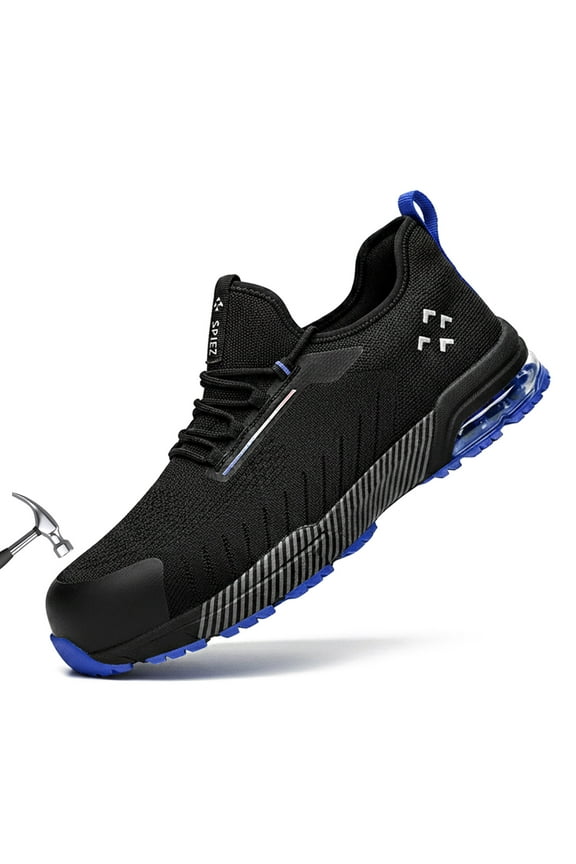 Composite Toe Shoes for Men, Slip-on ASTM F2412 Certified Safety Shoes Air Cushion Lightweight & Breathable Work Sneakers - Black/Blue Size 10